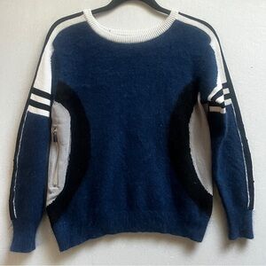 Luxury Mink Cashmere Blend Italian Colorblock Sweater Navy/Black/White Size 38